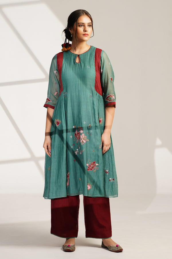 GREEN MAROON SUIT SET WITH DUPATTA