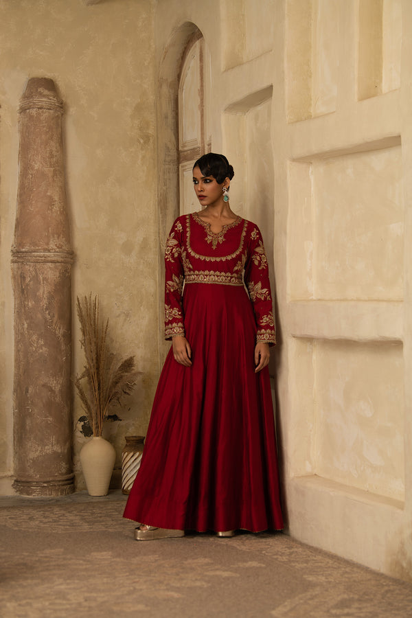 RED MUGHAL BAHAAR ANARKALI SET