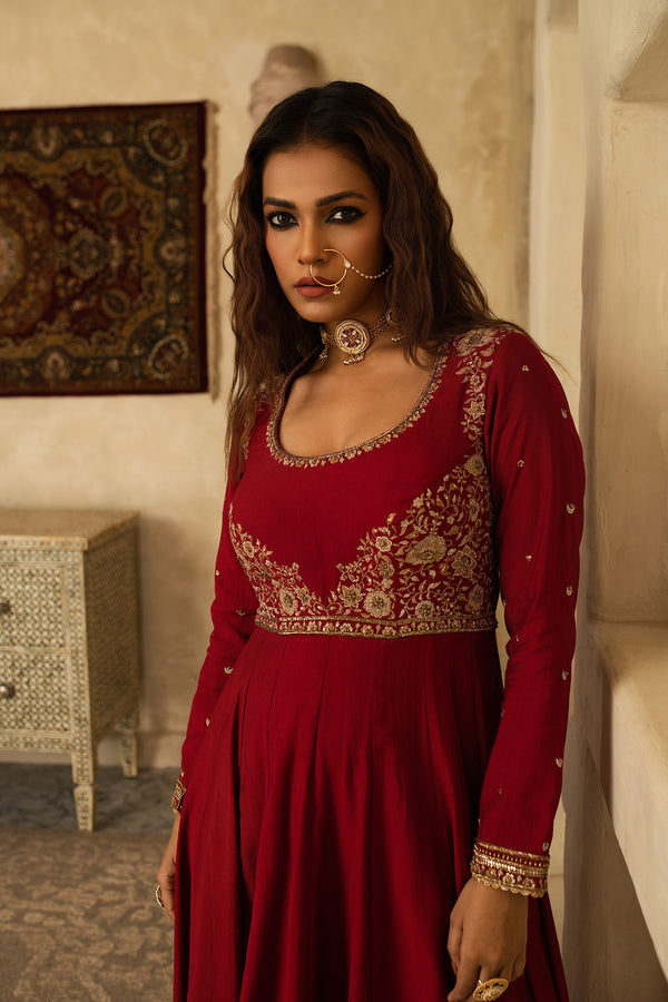 RED CHAND ANARKALI SET