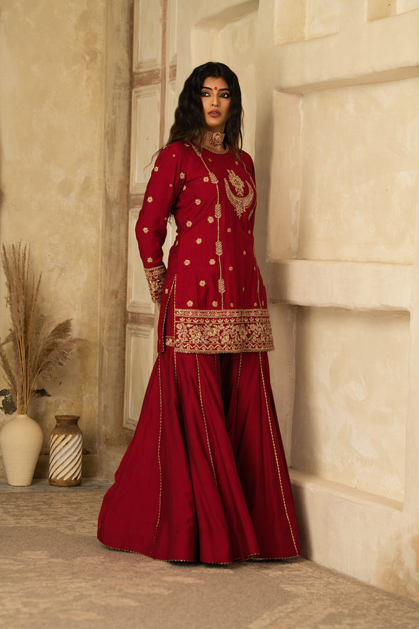 RED MUGHAL CHAND GARARA SET